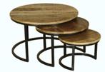 3 Salontafels (set) mangohout, Rond, Nieuw, Ophalen of Verzenden, Metaal