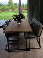 Eiken design tafel met staal, Ophalen, Eikenhout, 50 tot 100 cm, Vijf personen of meer