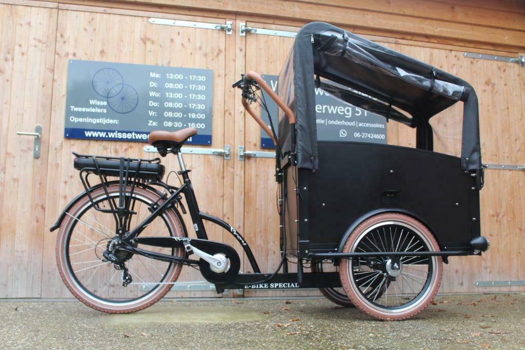 ≥ Troy driewiel E- bakfiets mat zwart/ cognac — Fietsen | Bakfietsen —  Marktplaats