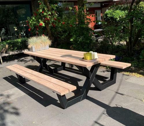 Picknicktafel, stalen frame, tuintafel, Douglas hout, tafel, Tuin en Terras, Tuinsets en Loungesets, Nieuw, Hout, Ophalen