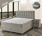 2persoons boxspring met opbergruimte compleet €699 VOORRAAD!, Ophalen of Verzenden, 180 cm, Grijs, Nieuw