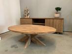 Ovale salontafel 120cm houten kruispoot teakhout, 50 tot 100 cm, Minder dan 50 cm, Nieuw, 100 tot 150 cm