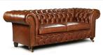 Nieuwe Chesterfield bank 3 zits. Handgemaakt. Cognac bruin., Nieuw, Rechte bank, Ophalen of Verzenden, Hout