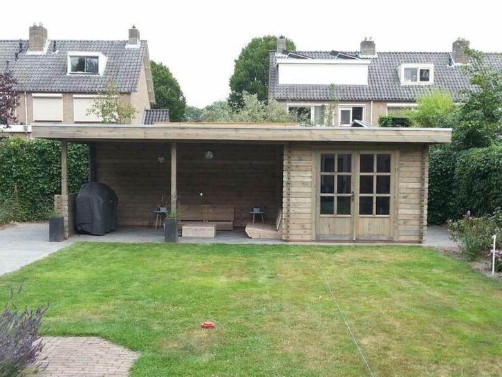 Compleet Tuinhuis met overkapping alles geïmpregneerd, Tuin en Terras, Tuinhuizen, Nieuw, Tuinhuis, Hout, 500 cm of meer, 200 tot 400 cm