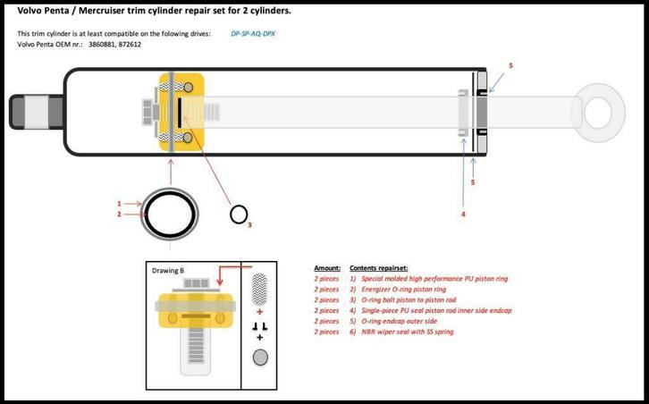 Volvo Penta DP-SP-AQ trimcilinder reparatieset (2 cilinders), Watersport en Boten, Accessoires en Onderhoud, Nieuw, Onderhoud en Reparatie