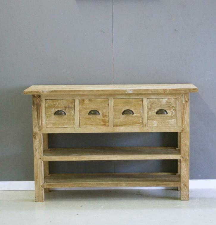 Teak sidetable met vier laden 120cm breed; Indoteak, Huis en Inrichting, Tafels | Sidetables, Nieuw, 25 tot 50 cm, 100 tot 150 cm