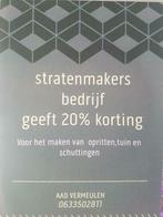 stratenmaker geeft nu 20% korting, Diensten en Vakmensen, Tuinmannen en Stratenmakers, Garantie, Tuinontwerp