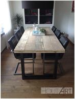 Tafel U-poot staal met steigerhout blad NIEUW, 50 tot 100 cm, Vijf personen of meer, Metaal, Rechthoekig
