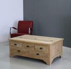 Rechthoekige salontafel met laden en klep; Indoteak, Ophalen, 100 tot 150 cm, Salontafel, Teakhout