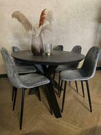 OVALE ZWARTE EETTAFEL - eikenhout, Ophalen, 100 tot 150 cm, Zwart, Nieuw
