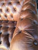 Chesterfield bank NIEUW cognac button seat + GRATIS BEZORGD, Nieuw, Chesterfield, Rechte bank, Leer