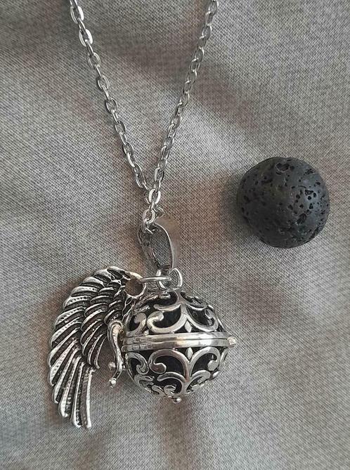 NIEUW Engelenroeper, ketting met lavasteen zwart + extra bal, Sieraden, Tassen en Uiterlijk, Kettingen, Zwart, Ophalen of Verzenden