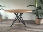 Ovalen tafels, boomstamtafel, eikenhouten, stalen tafelpoten, Ophalen of Verzenden, Nieuw, Vijf personen of meer, Eikenhout