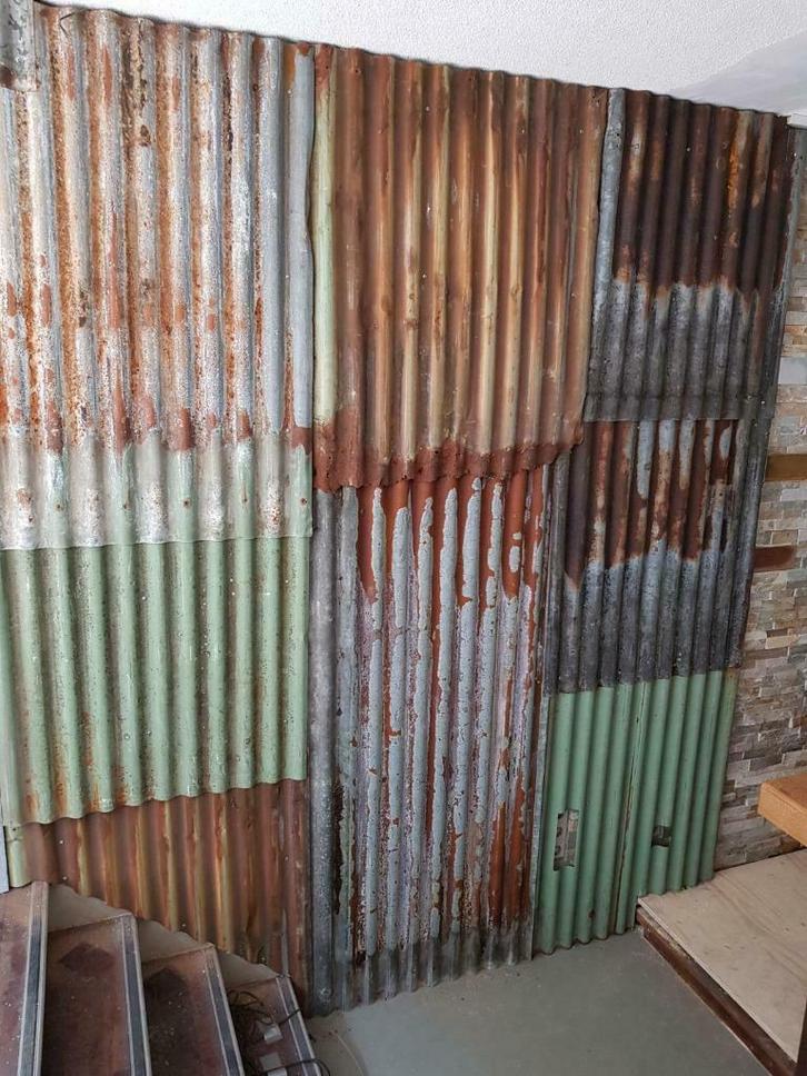 Industriële Oude Metalen Golfplaten en Platen, Doe-het-zelf en Verbouw, Dakpannen en Dakbedekking, Gebruikt, Golfplaat, Metaal