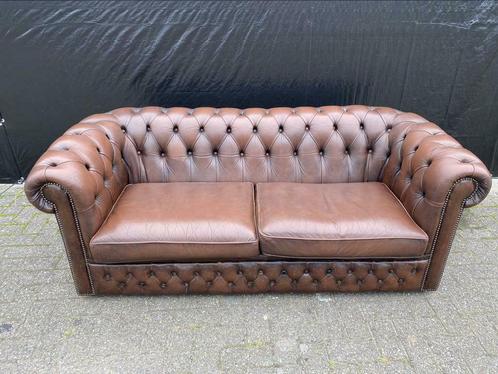 Chesterfield bank bruin gevlamd GRATIS BEZORGD!, Huis en Inrichting, Banken | Bankstellen, Gebruikt, 75 tot 100 cm, Leer, Ophalen of Verzenden