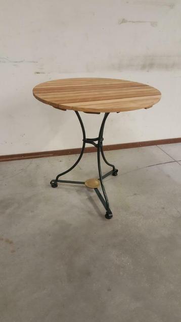 Teak houten - smeedijzeren bistro tafel nostalgisch 75 cm beschikbaar voor biedingen