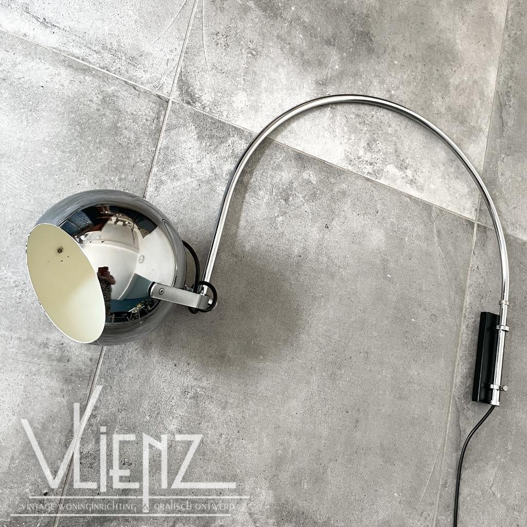 Vintage, Midcentury, space age booglamp wandlamp bol, Huis en Inrichting, Lampen | Wandlampen, Ophalen, Gebruikt, -, Vintage, midcentury, space age, retro