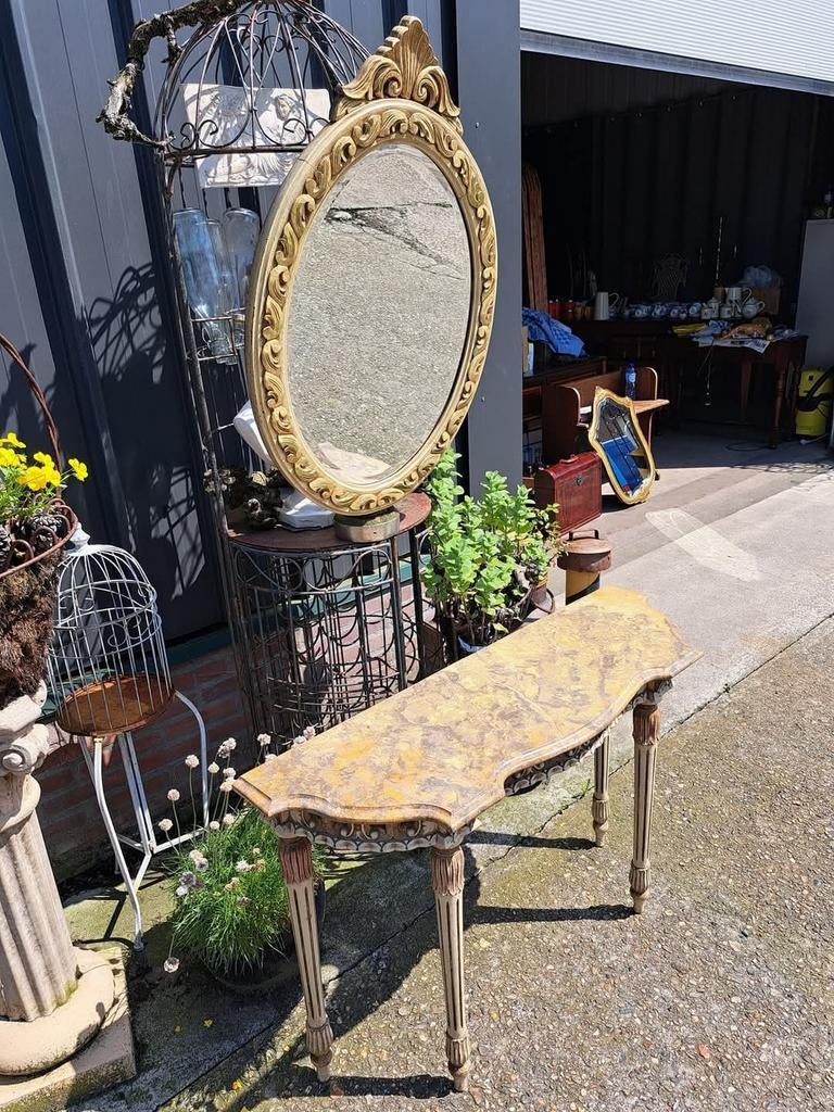 Antieke console, sidetable, wandtafel met bijbehorende spieg, Huis en Inrichting, Tafels | Kaptafels, Ophalen, Zo goed als nieuw
