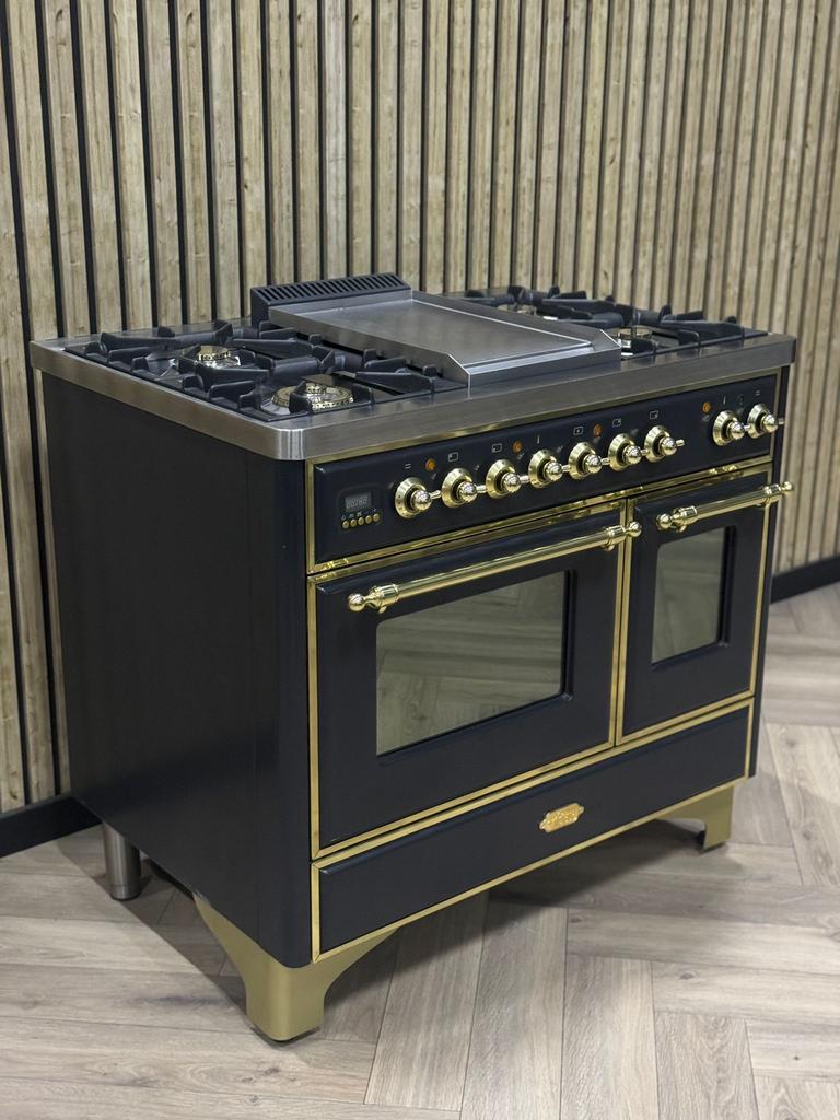 Prachtige Boretti Majestic 100cm Goud Messing + Frytop, Warmhoudplaat, 60 cm of meer, Ophalen of Verzenden, Gas