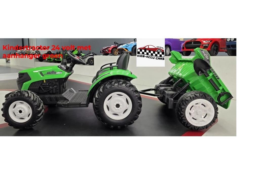 KINDER TRACTOR MET AANHANGER 24 VOLT 1 PERSOONS GROEN, Kinderen en Baby's, Speelgoed | Buiten | Accuvoertuigen, Ophalen