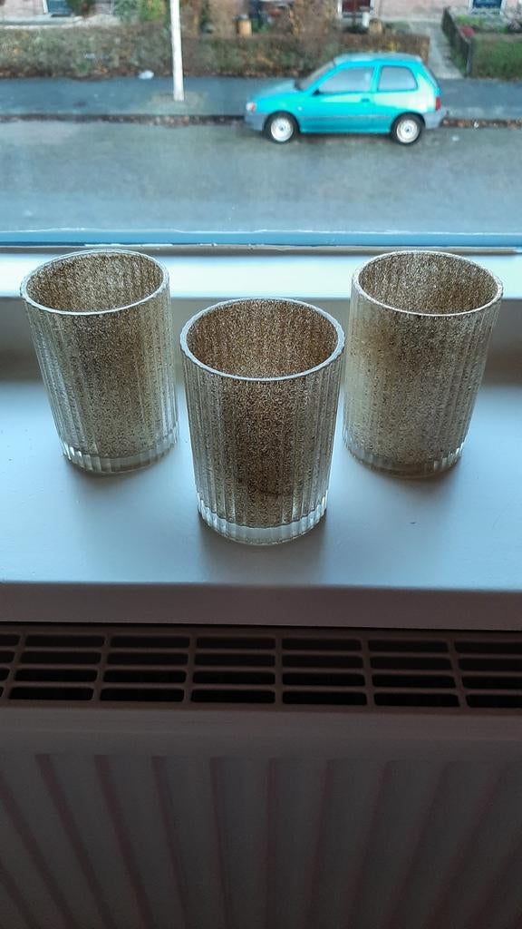 Waxinelichtjes 3x., Rond, Ophalen of Verzenden, Aardewerk, Minder dan 40 cm
