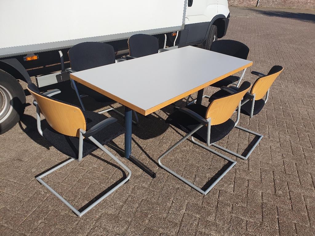 6x luxe nette Drabert vergaderstoel, zwart + hout + armlegge, Huis en Inrichting, Stoelen, Postbus, Zwart, Ophalen of Verzenden