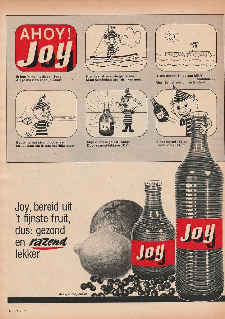 retro reclame 1965 Joy frisdrank op onbewoond eiland, Verzenden, Overige typen