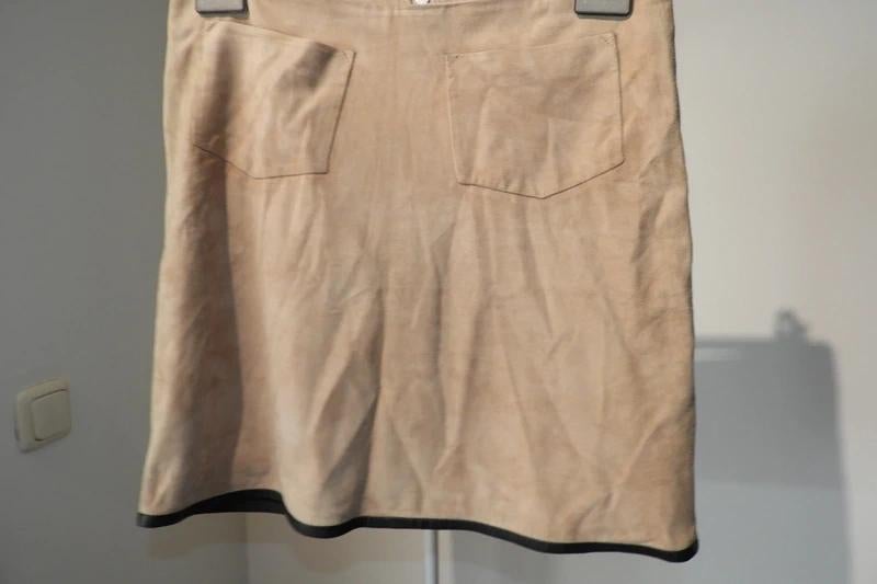 Rika beige suede rok bruine leren accenten zakjes M, Maat 38/40 (M), Verzenden, Beige, Zo goed als nieuw