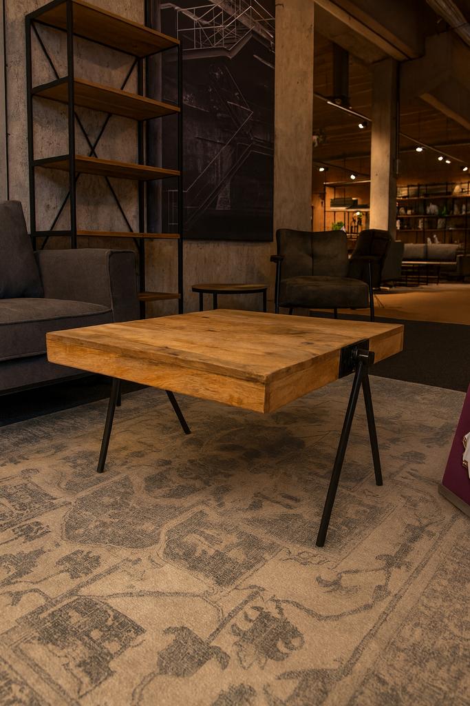Salontafel Mangohout/Metaal 70x70 Direct leverbaar E-7247