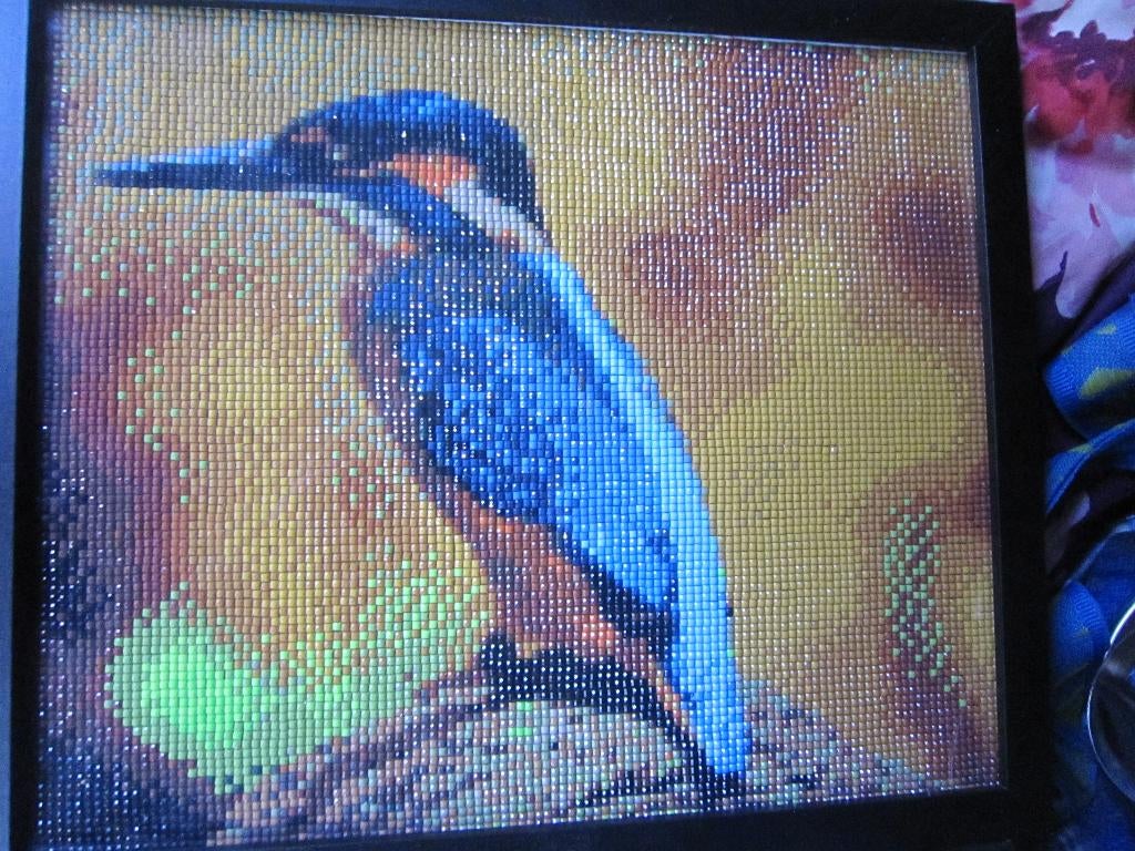 Diamand panting, Leuk schilderijtje van een Ijsvogeltje, Ophalen of Verzenden