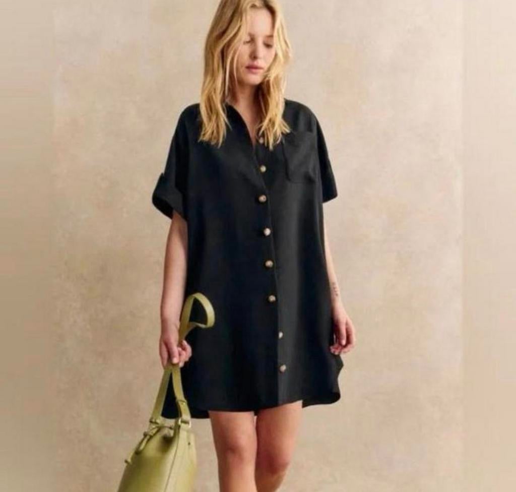Sezane zwarte doorknoop jurk Ana, Maat 38/40 (M), Zwart, Ophalen of Verzenden, Zo goed als nieuw