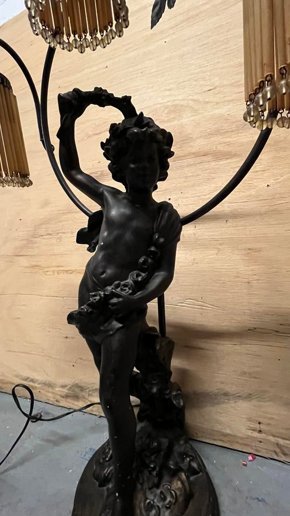Bronzen Engel Beeld met Lampjes   80 cm, Antiek en Kunst, Kunst | Beelden en Houtsnijwerken, Ophalen of Verzenden