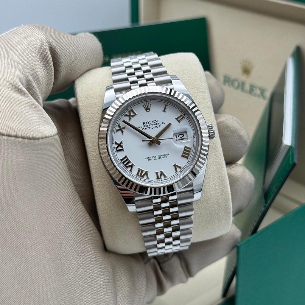 Rolex Datejust 41 | White Roman Dial | Fluted | Jubilee, Staal, Polshorloge, Nieuw, Ophalen of Verzenden