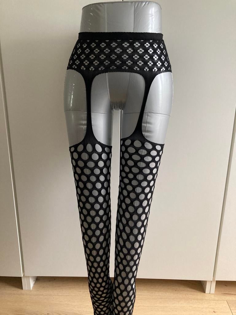 Jarretel zwarte panty met motief, Ophalen of Verzenden, Nieuw, Zwart, Lang