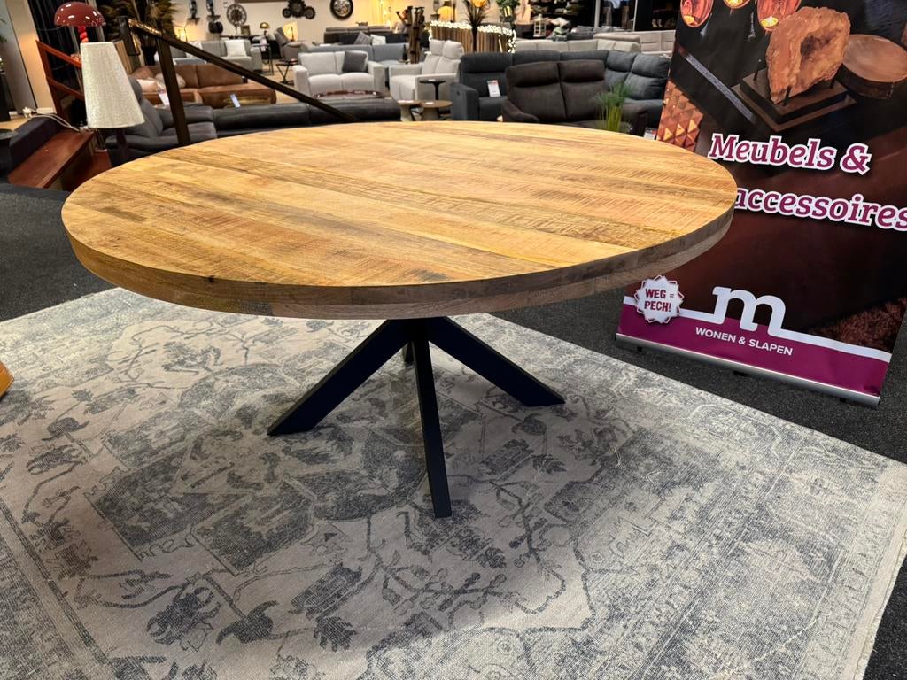 Eettafel rond 130cm. met spinpoot Direct/leverbaar E-1946, #Eettafel#Mango#Rond#130#Spinpoot#Design#Goedkoop, Overige materialen