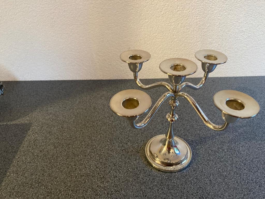 elegante Koninklijke K&B verzilverde kandelaar 5 armig, Ophalen of Verzenden, Zilver
