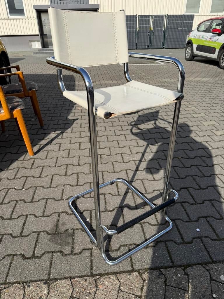 Marcel Breuer voor Thonet barkruk wit leer, Ophalen, 60 tot 90 cm, Leer, Zo goed als nieuw