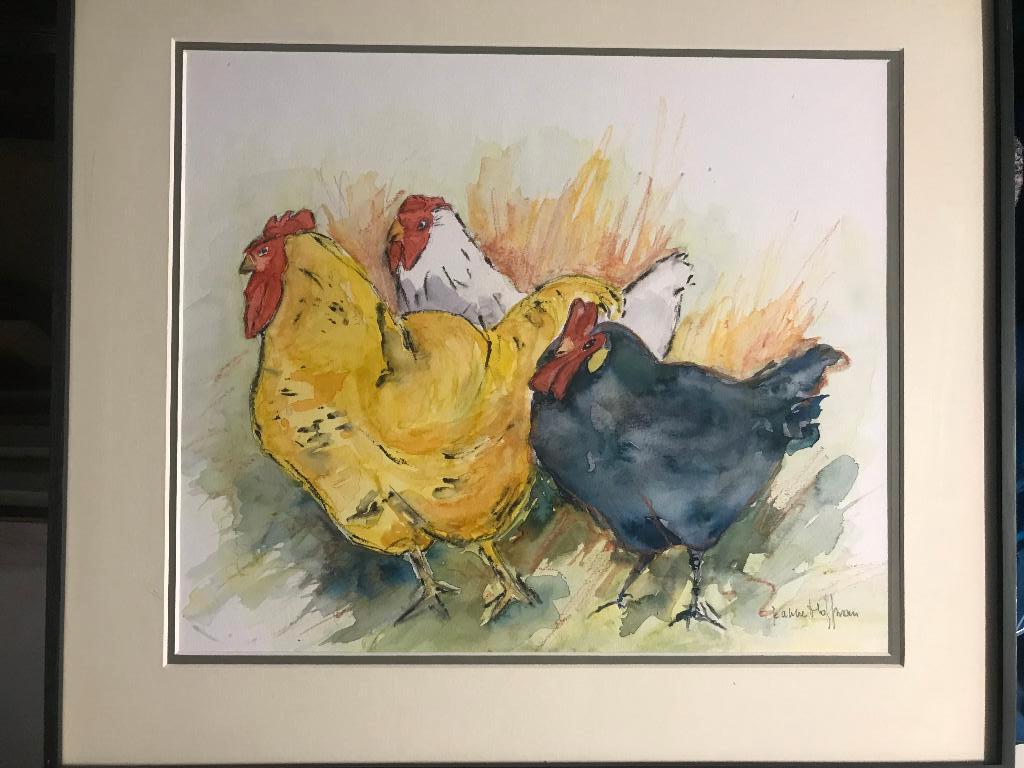 aquarel kippen hanen jeanne hoffman, Oorspronkelijke maker, Geen, Ophalen of Verzenden, Zo goed als nieuw