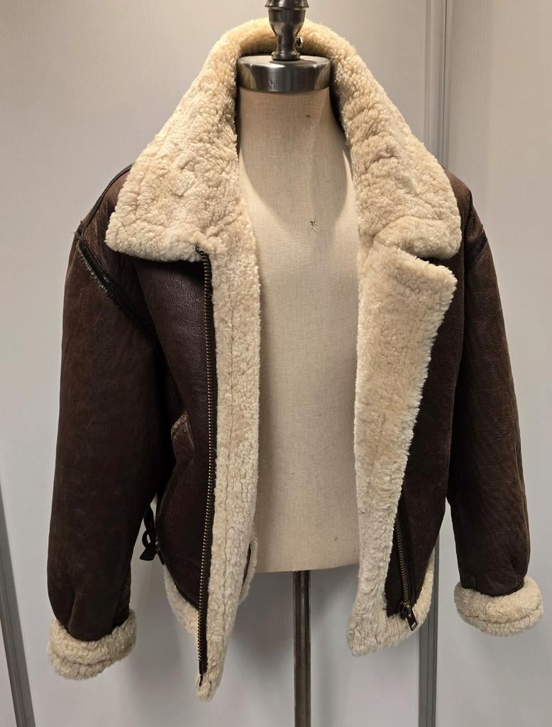 Dames lammy coat pilotenjas - maat L / 42 - lanmsleer, Ophalen of Verzenden, Zo goed als nieuw, Maat 42/44 (L), Bruin