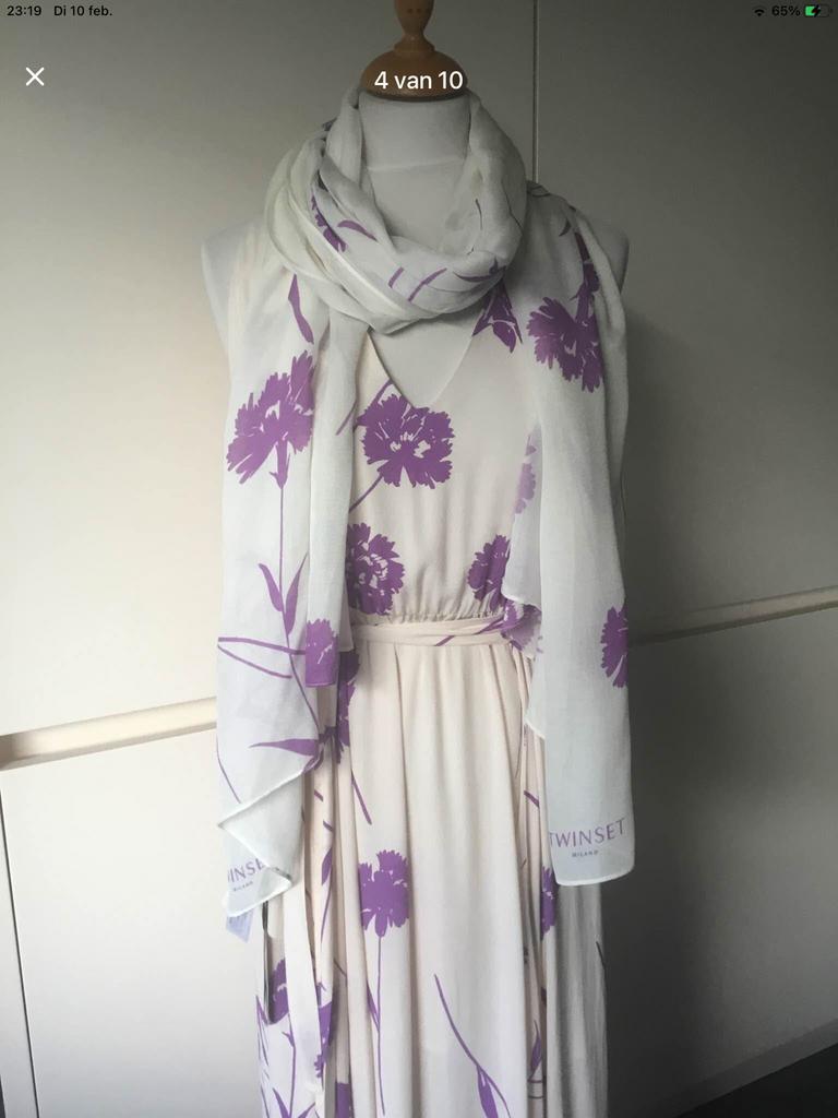 Twinset Milano jurk met sjaal, met prijskaartje 426€, Kleding | Dames, Maat 38/40 (M), Wit, Ophalen of Verzenden, Zo goed als nieuw