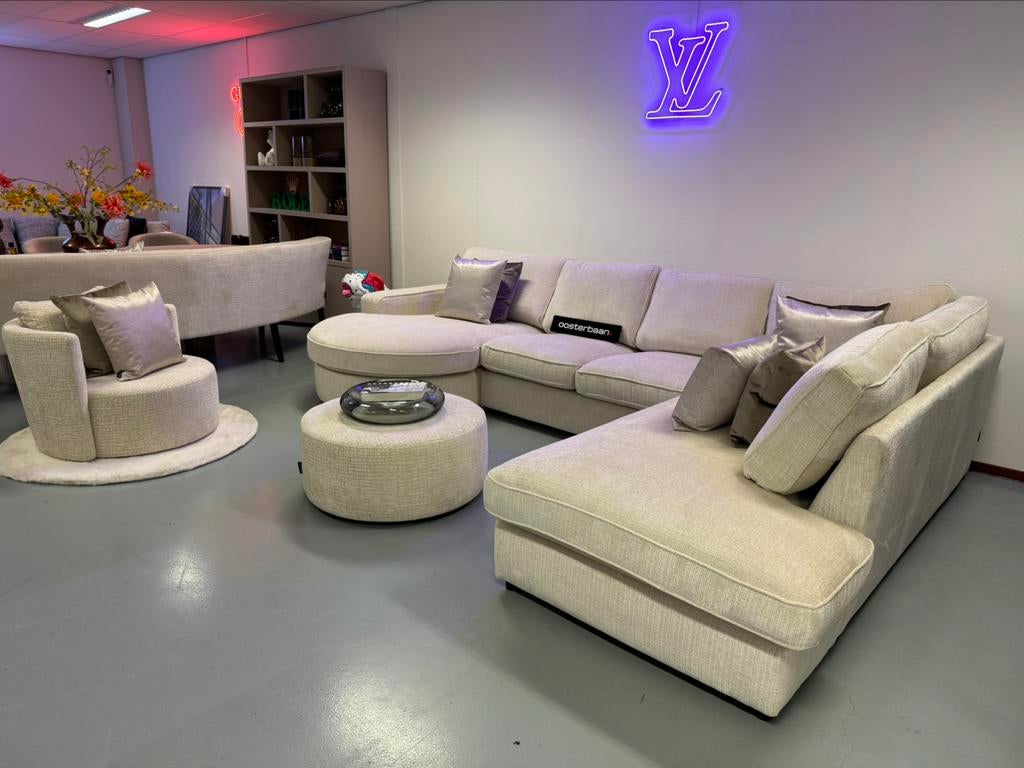 Luxe Velvet Teddy U-bank Lio 170x365x250cm NIEUW - Off White, Eric Kuster - Hotel Chique, Info@oosterbaanwonen.nl, Venus 31 8448CE Heerenveen