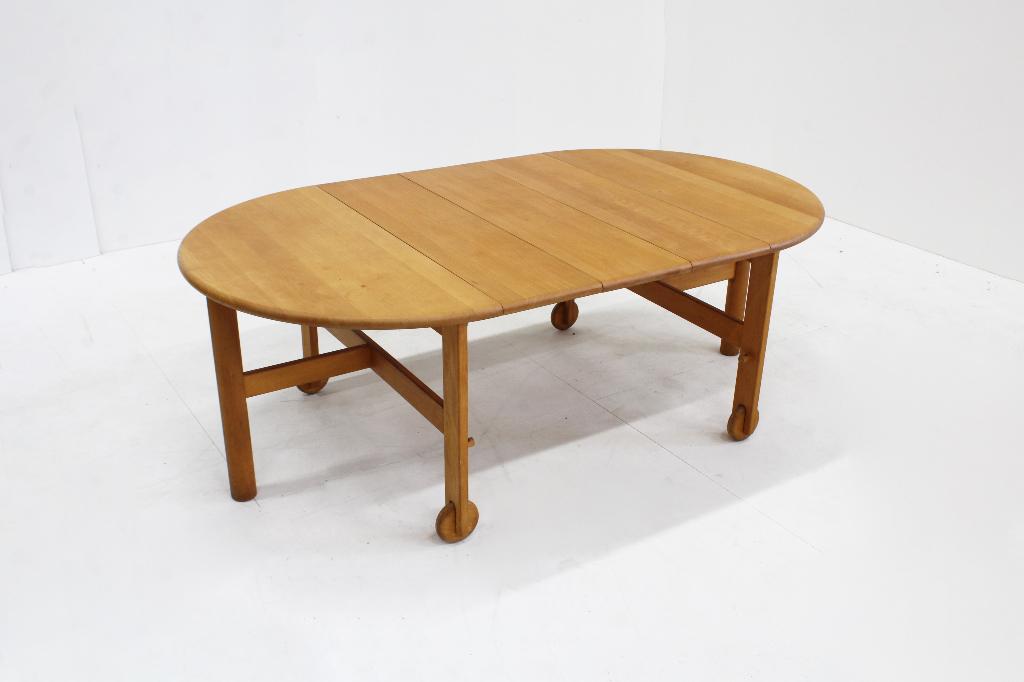 Vintage ronde uitschuifbare eettafel van massief beuken hout, Ophalen, Gebruikt, Vijf personen of meer, Overige houtsoorten