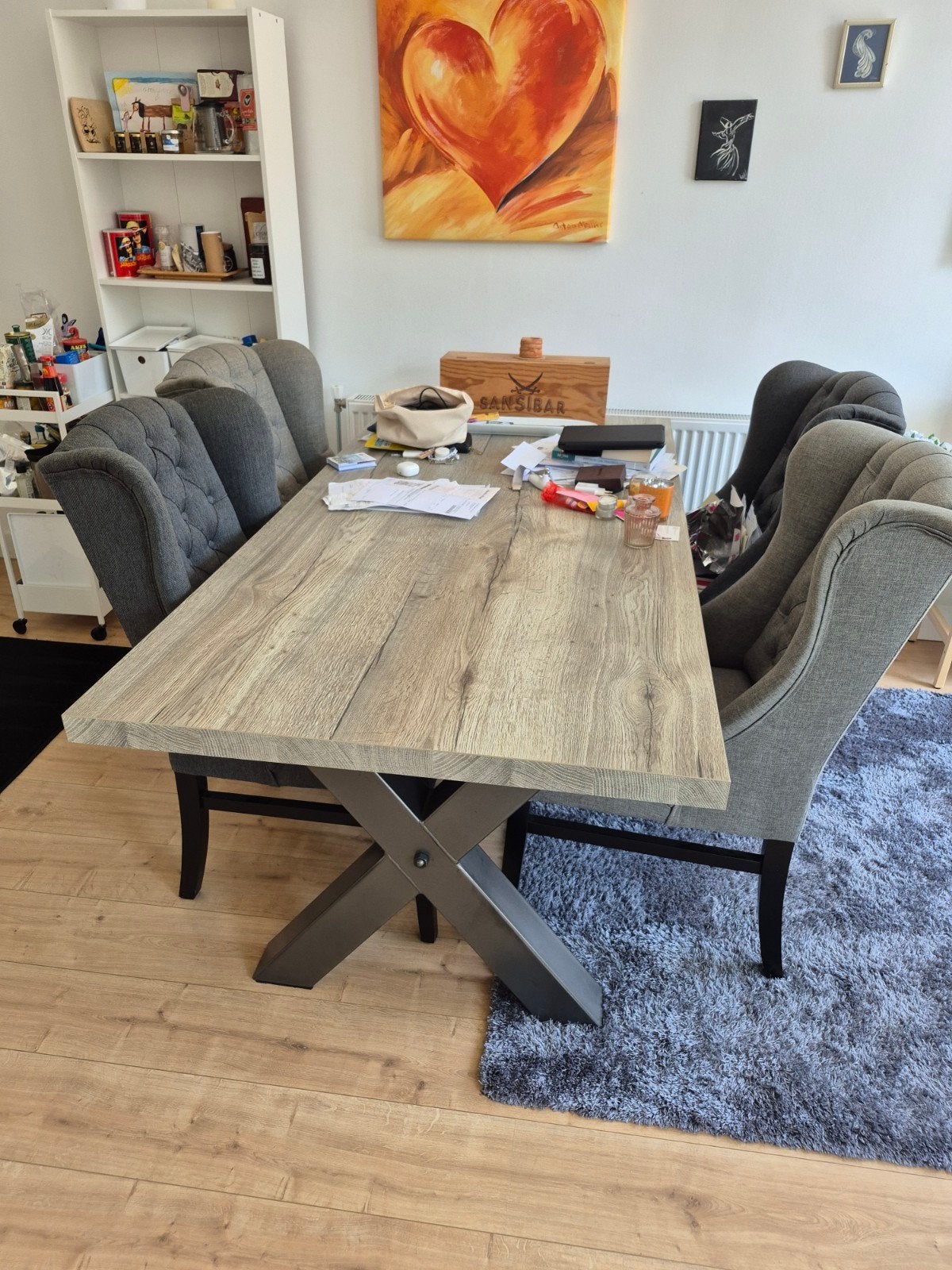 Dining table with 4 comfortable chairs, Ophalen, Rechthoekig, 50 tot 100 cm