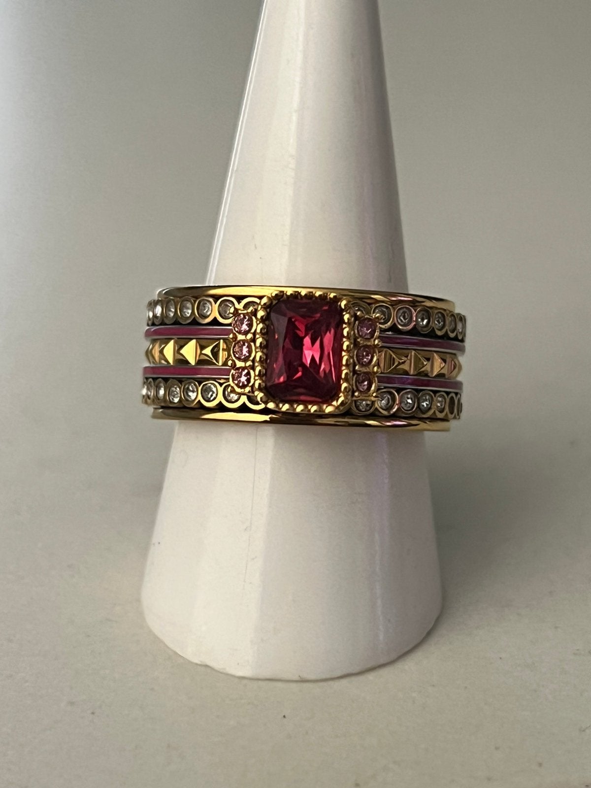 IXXXI ring maat 19,5 goudkleurig met fuchia, 19 tot 20, Nieuw, Dame, Goud