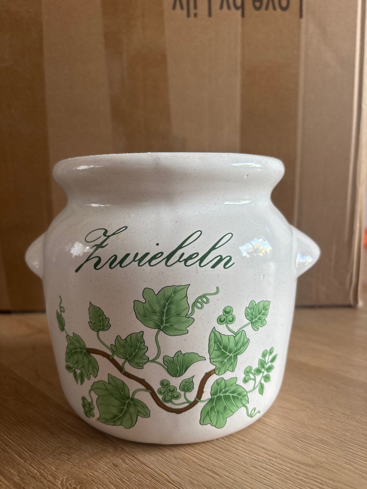 Vintage keramische voorraadpot 'Zwiebeln' (uien), Gebruikt, Ophalen of Verzenden, Voorraadpot, Steen/keramiek