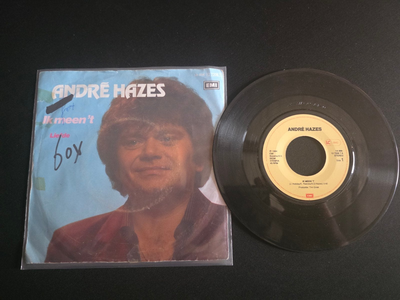 André Hazes - ik meen 't, Cd's en Dvd's, Gebruikt, 7 inch, Ophalen of Verzenden, Beschermende buitenhoes