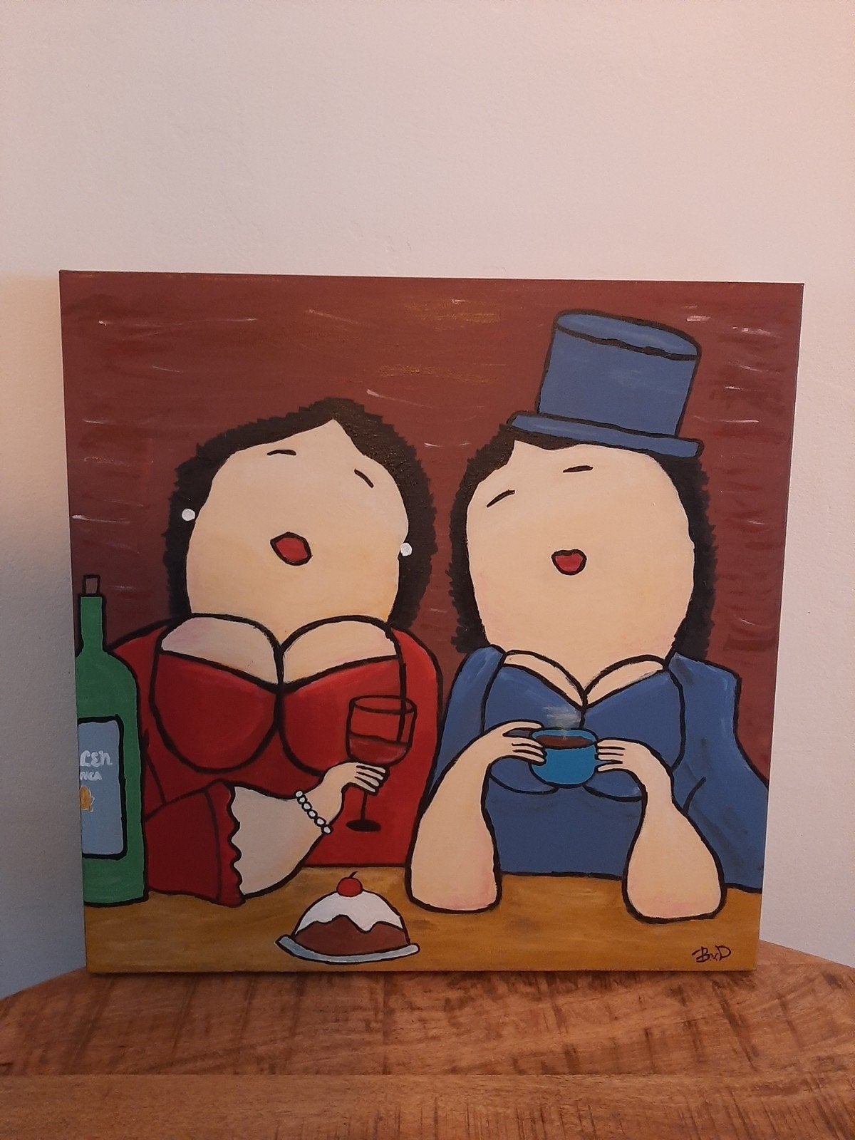 Schilderij 'Dikke Dames' - Zelf Geschilderd, 50x50 cm, Antiek en Kunst, Ophalen of Verzenden