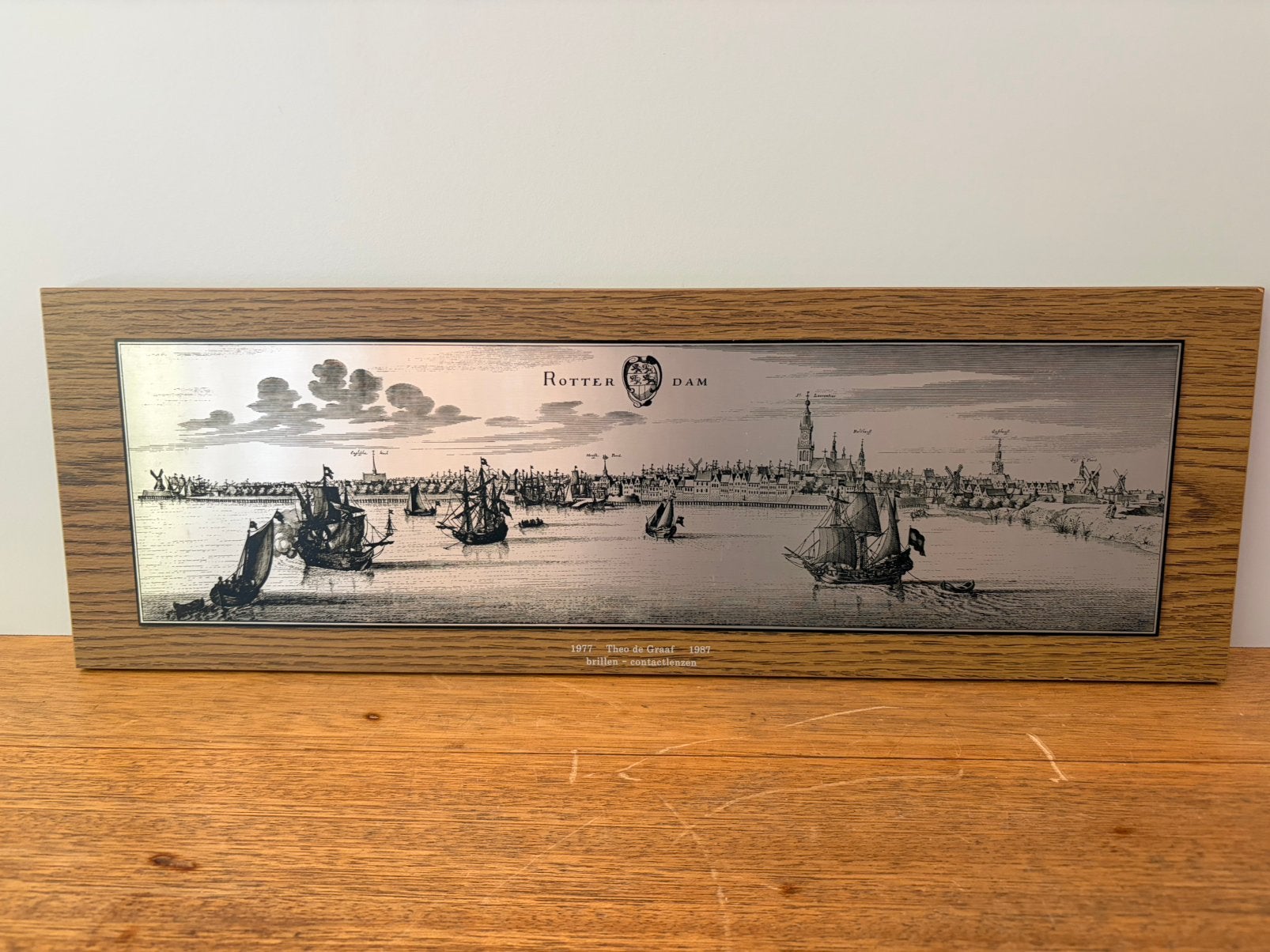Vintage ingelijste metalen plaquette uitzicht Rotterdam.733, Verzamelen, Scheepvaart, Ophalen, Zo goed als nieuw, Overige typen