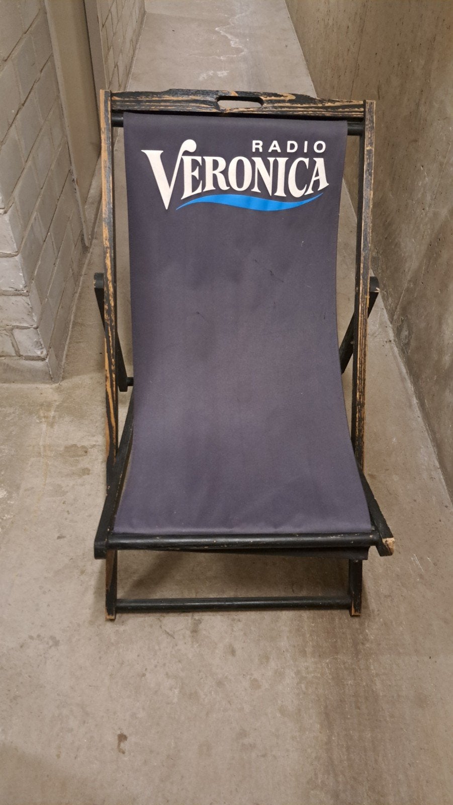 Vintage Radio Veronica strandstoel, Huis en Inrichting, Ophalen, Gebruikt, Zwart, Stof
