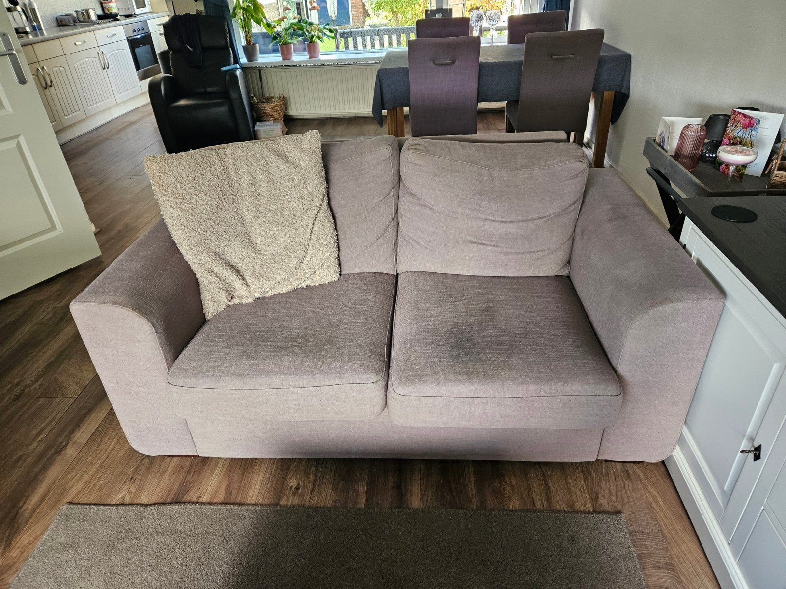 Comfortabele tweepersoonsbank en 2.5 persoonsbank Taupe/Beig, Ophalen, Gebruikt, 75 tot 100 cm, Stof